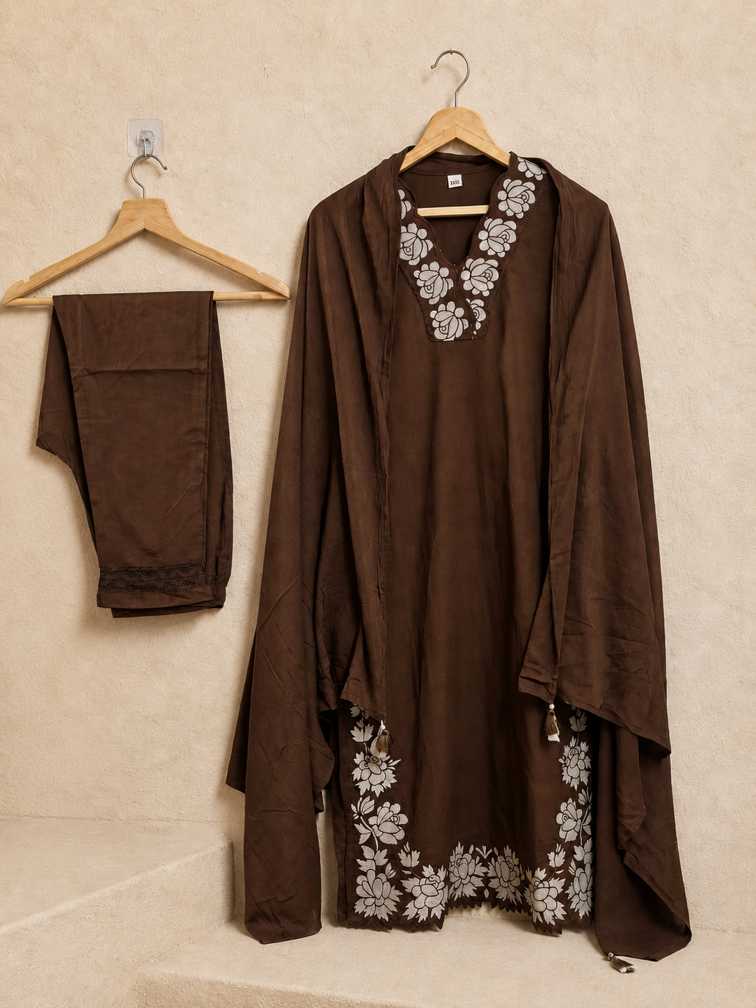 P006_Coffee Brown applique mulcotton set