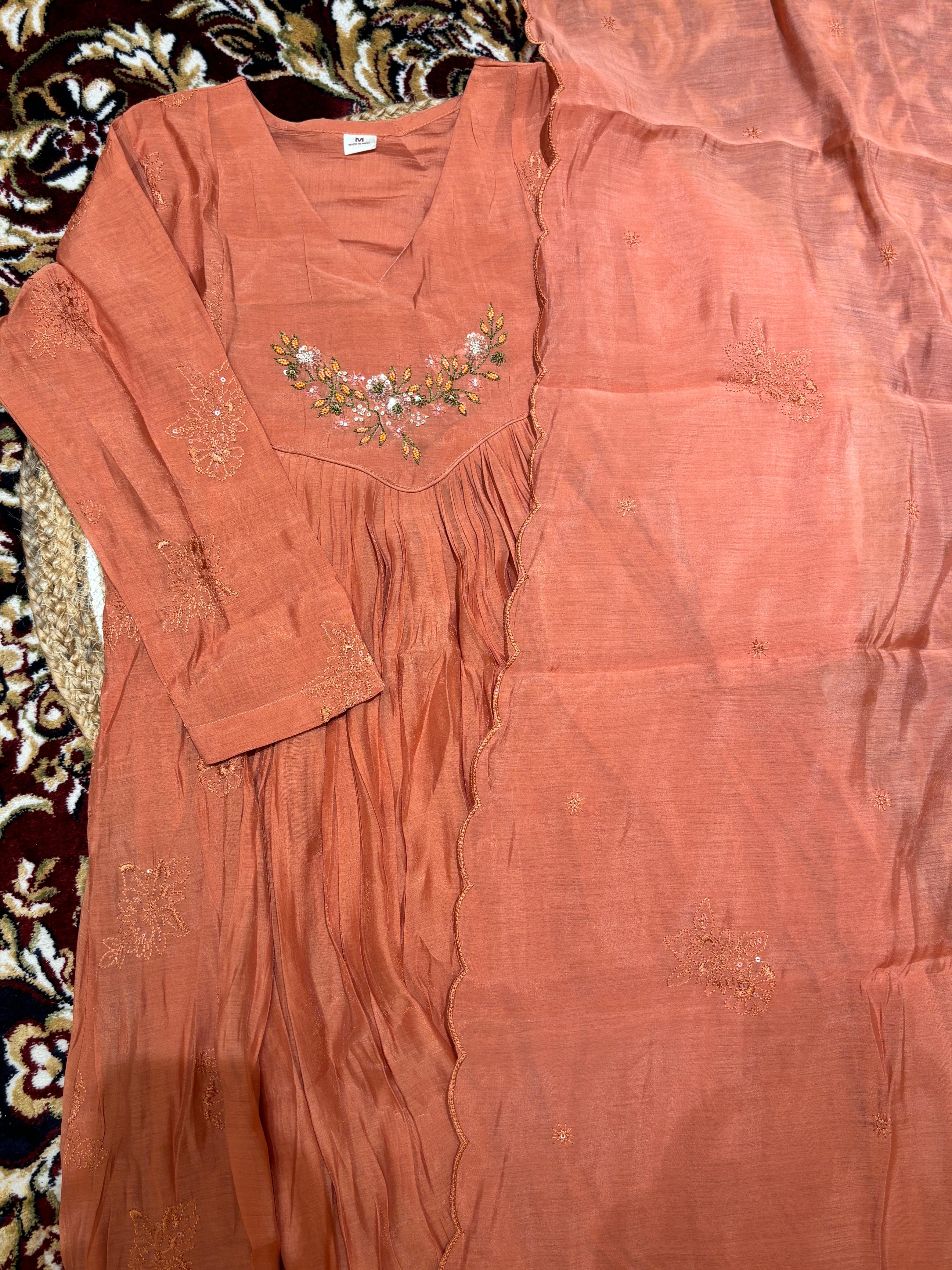 P005_Peach Mul chanderi Salwar set
