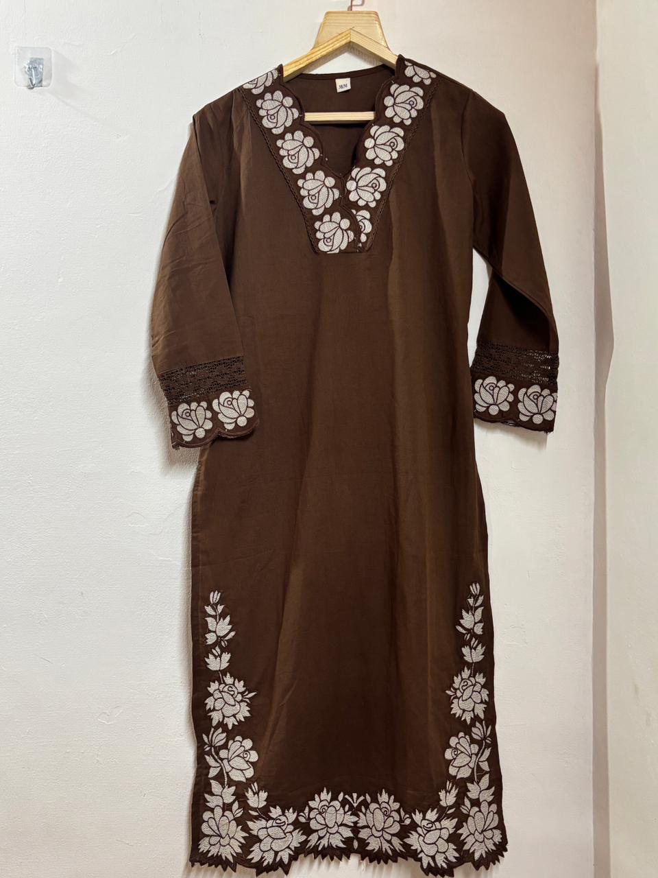 P006_Coffee Brown applique mulcotton set