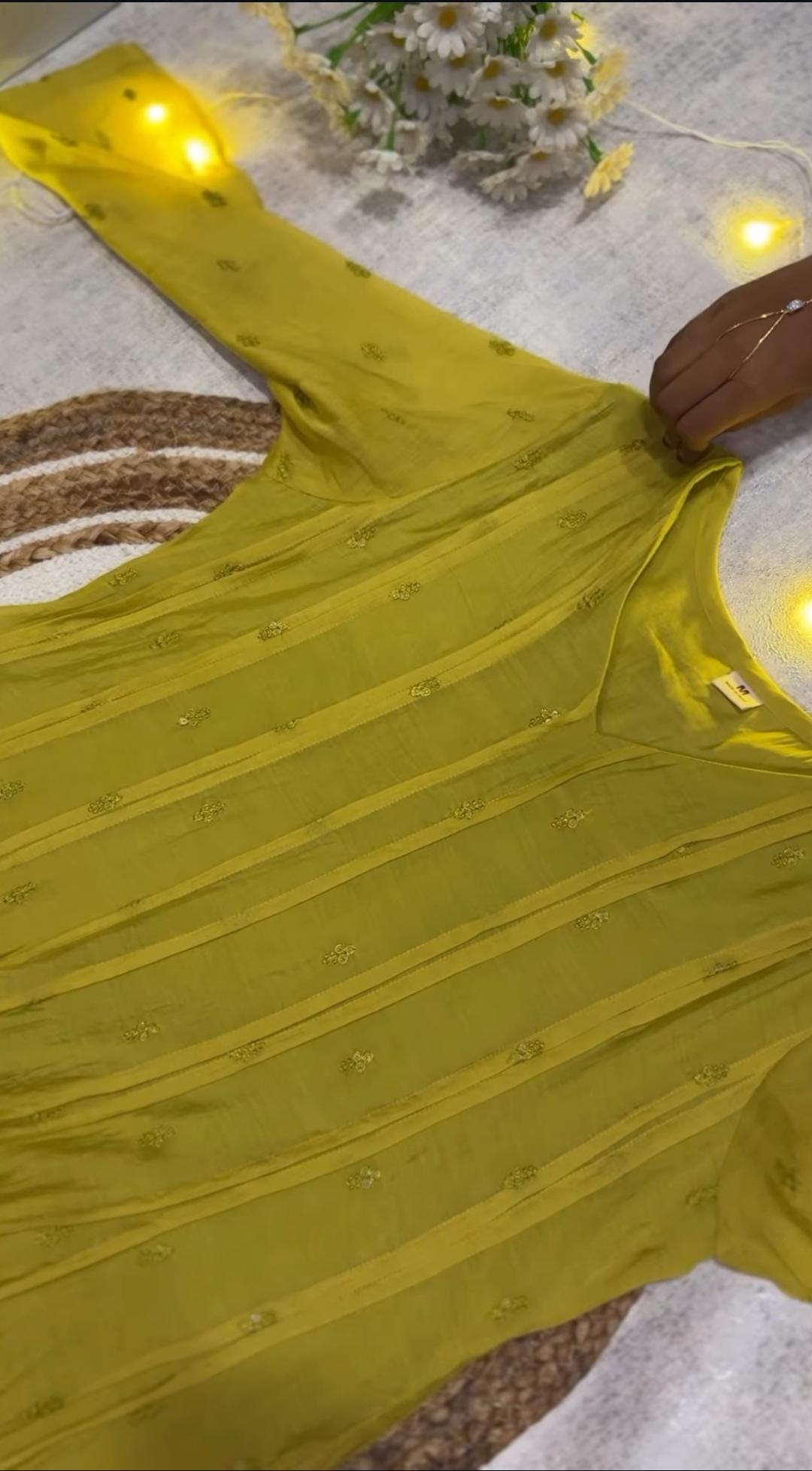 P007_Lemon green Mulchanderi Salwar set
