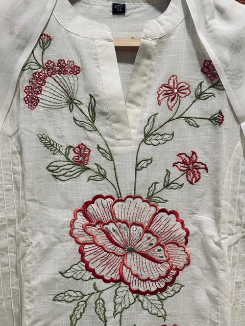 P001 _Off-white Floral Embroidered Kurta Set