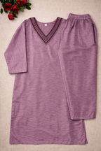 P002_Mauve Silk Kurta Set with V-Neck